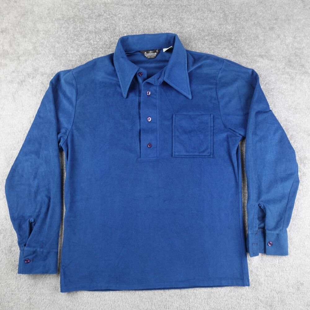 Vintage Clubman Sportswear Shirt Mens M Blue 1/4 Button Flannel USA Made Pocket